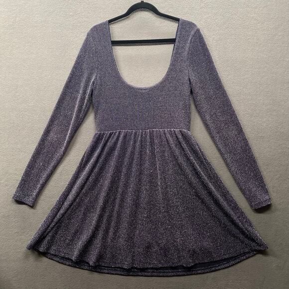 Free People Sparkle Deep Scoop Neck Back Mini Skater Dress Womens M/L? Concert - Picture 3 of 15